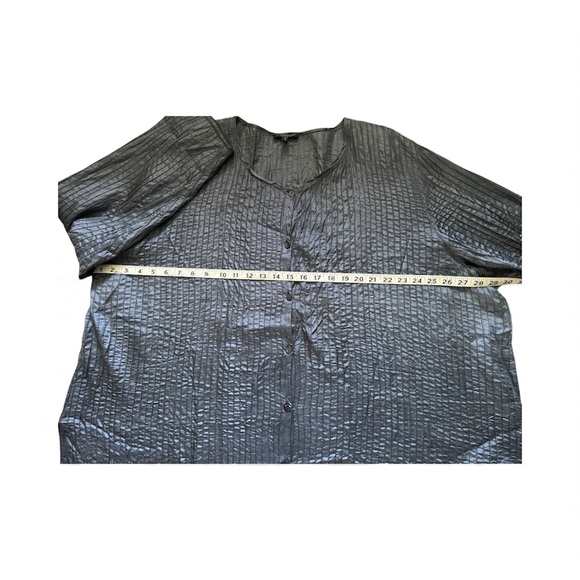 Eileen Fisher Blue Silk Textured Blouse - Picture 3 of 5